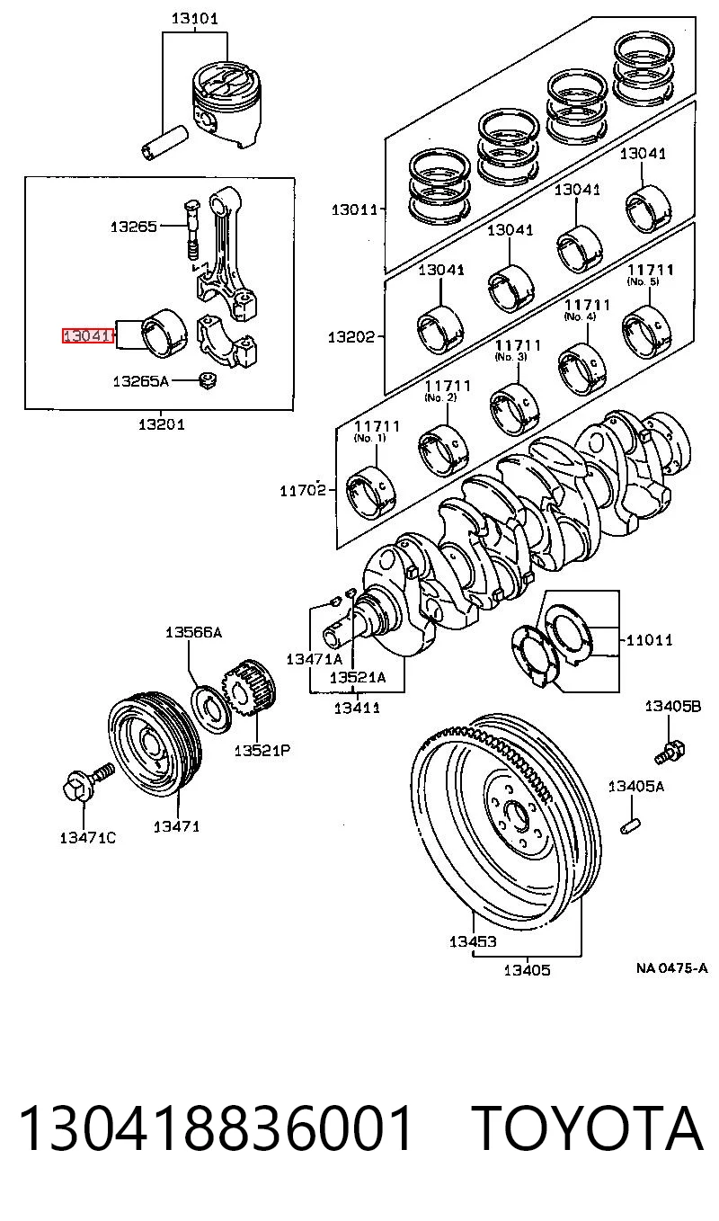 130418836001 Toyota Folhas inseridas principais de cambota, kit, 1ª reparação ( + 0,25)