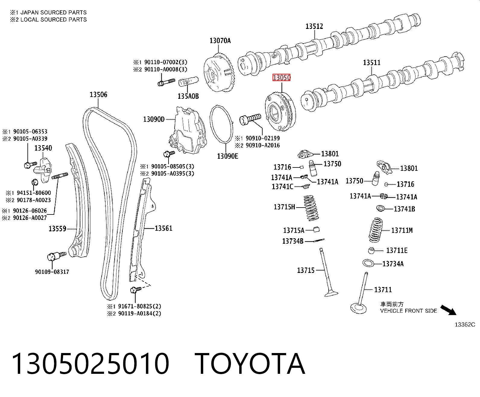1305025010 Toyota Engrenagem de cadeia da roda dentada da árvore distribuidora de motor