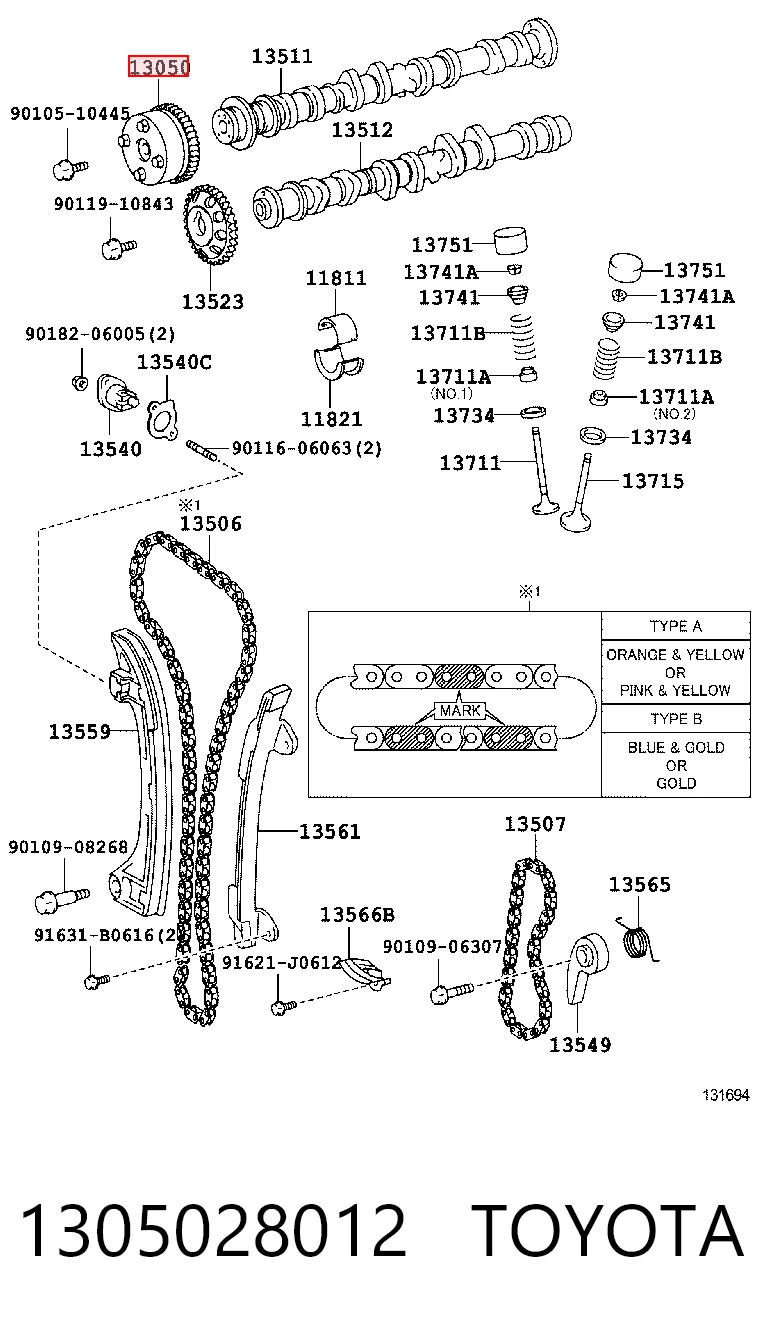 1305028012 Toyota Engrenagem de cadeia da roda dentada da árvore distribuidora de motor