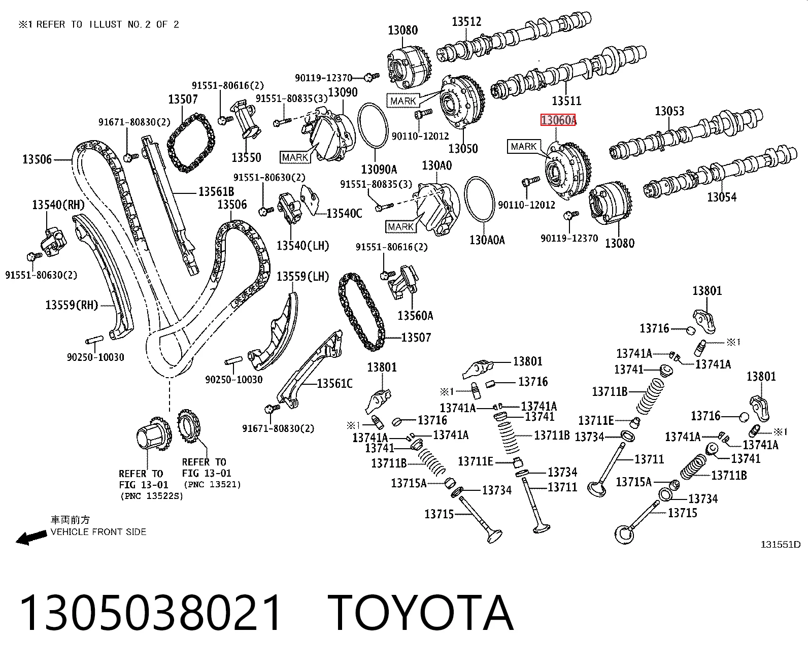 1305038021 Toyota Engrenagem de cadeia de roda dentada da árvore distribuidora de admissão de motor