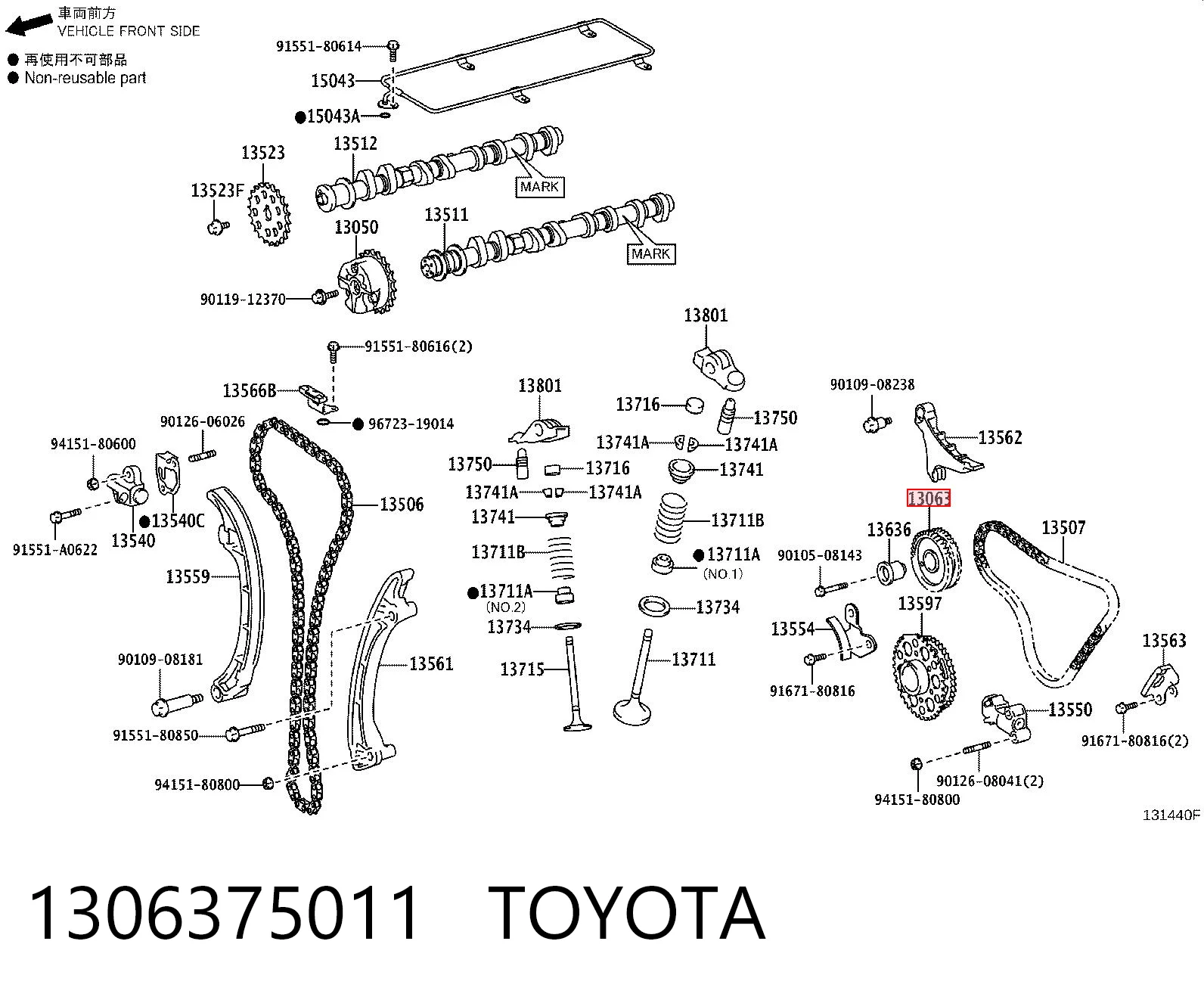1306375011 Toyota Engrenagem de cadeia da roda dentada da árvore distribuidora de motor