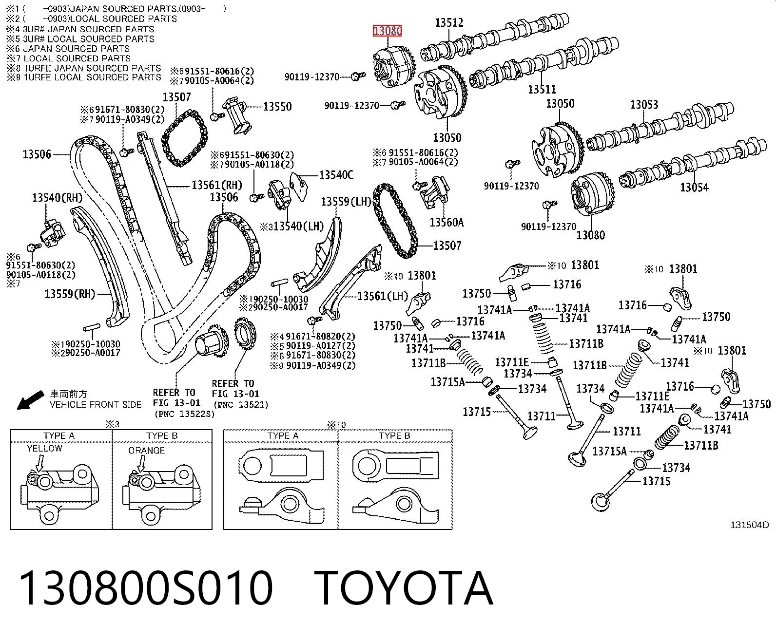 130800S010 Toyota Regulador das fases de distribuição de gás
