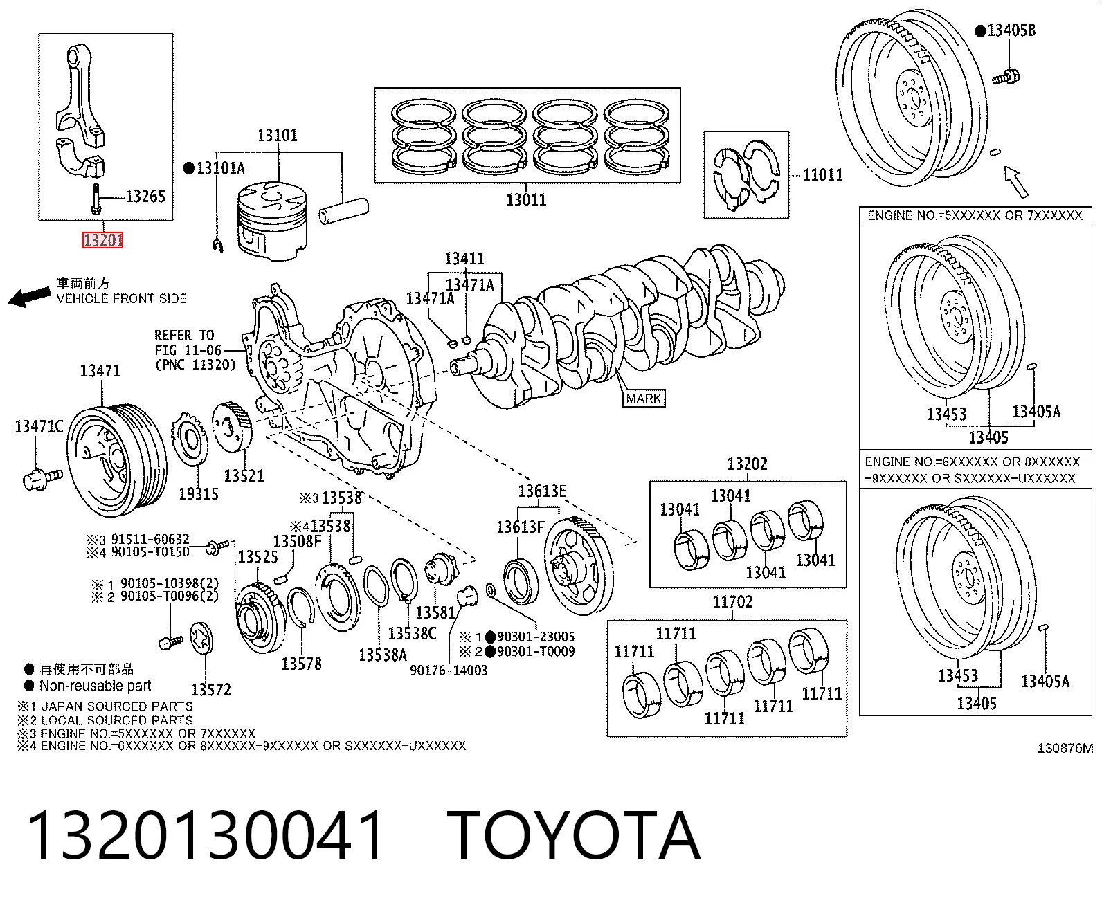 1320130041 Toyota Biela de pistão de motor