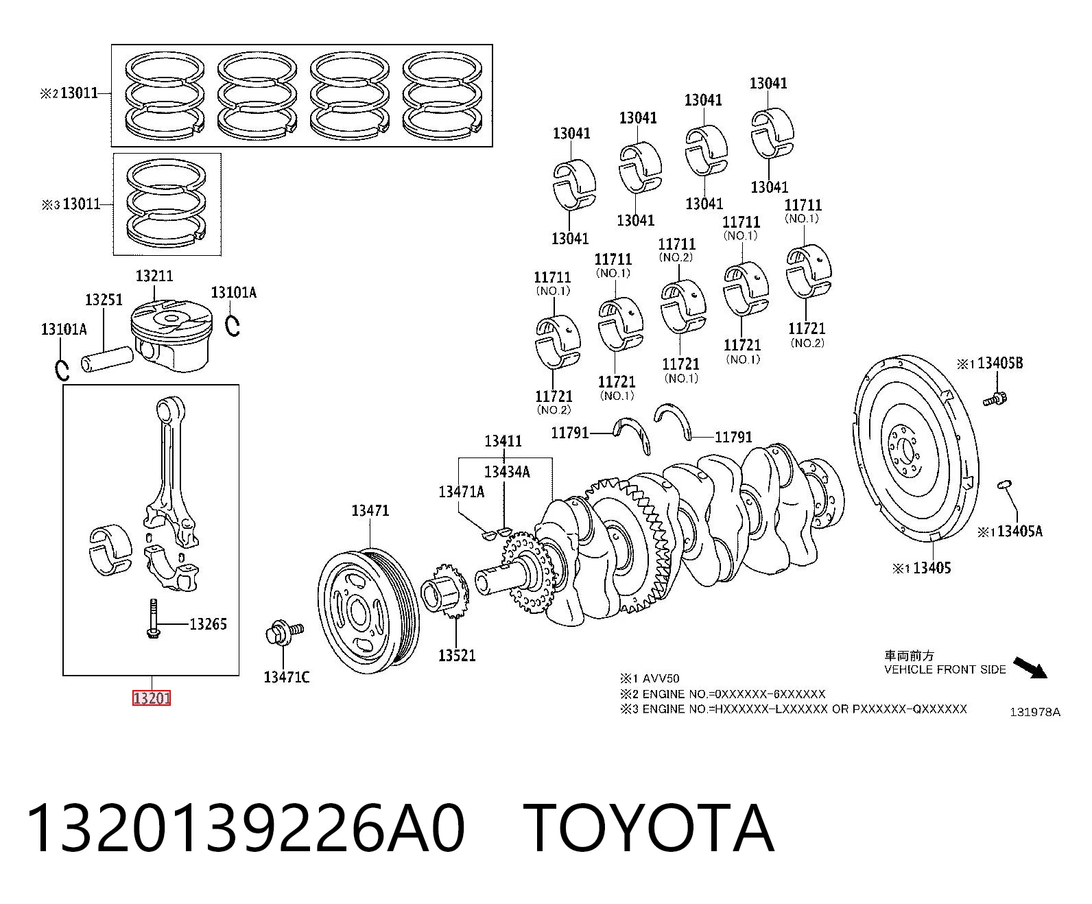 1320139226A0 Toyota Biela de pistão de motor