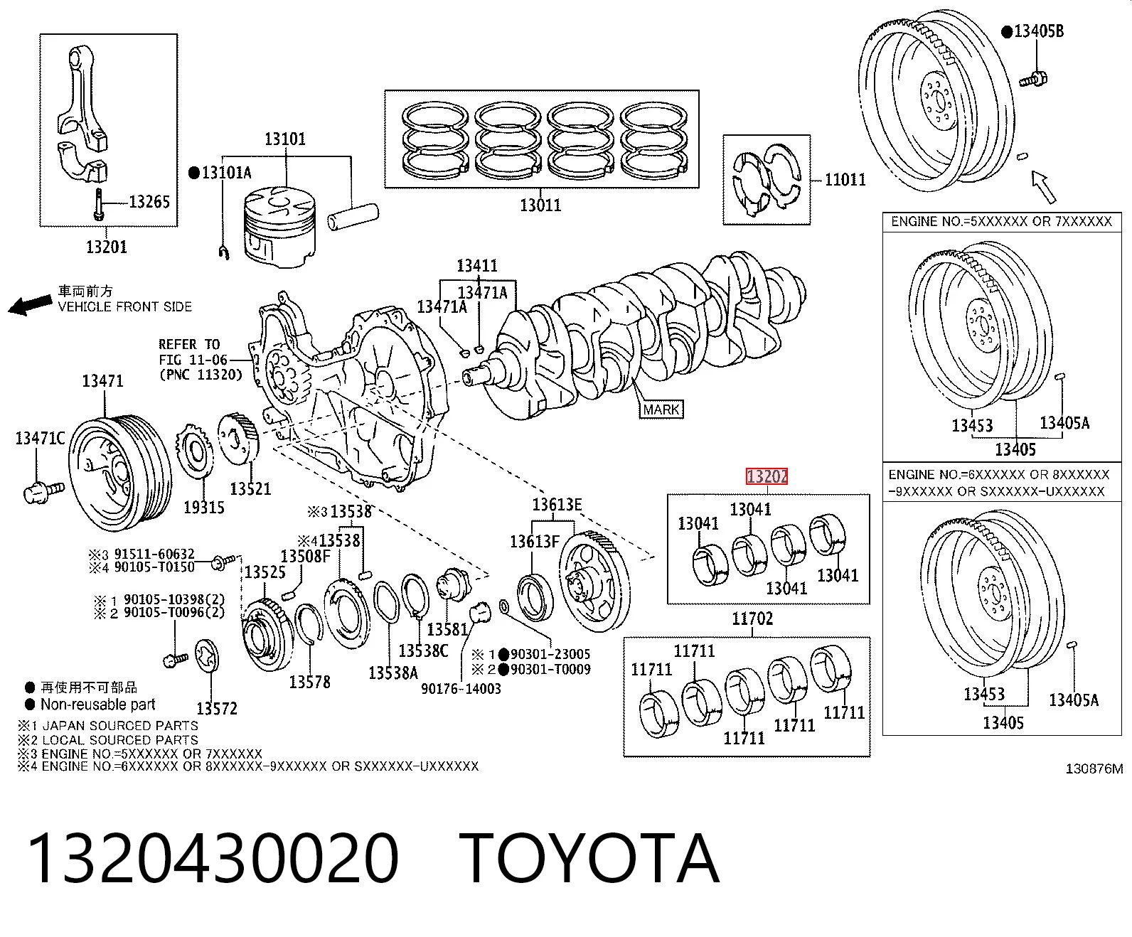 1320430020 Toyota Folhas inseridas de cambota de biela, kit, 1ª reparação ( + 0,25)