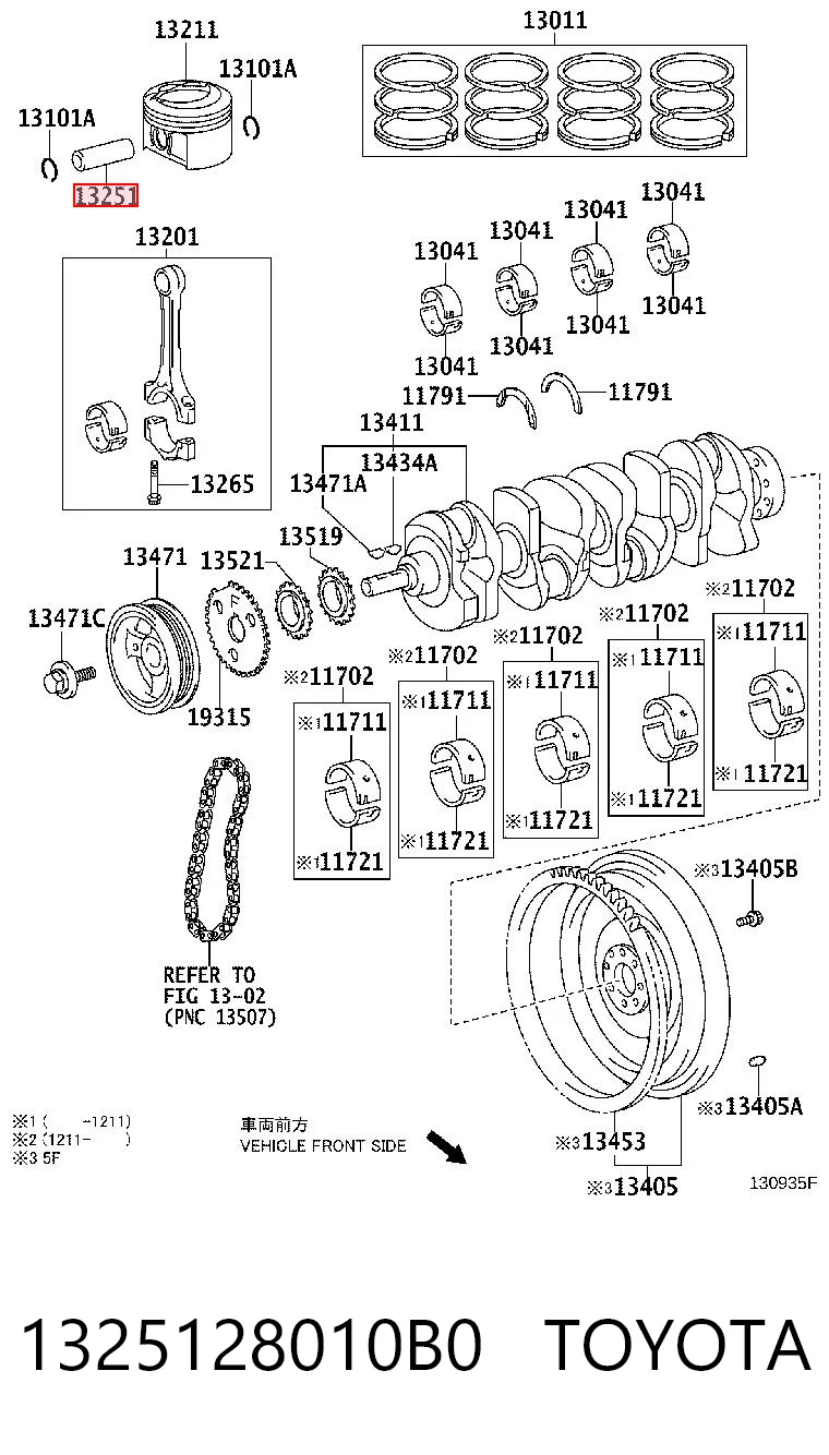 1325128010B0 Toyota Passador de pistão de motor
