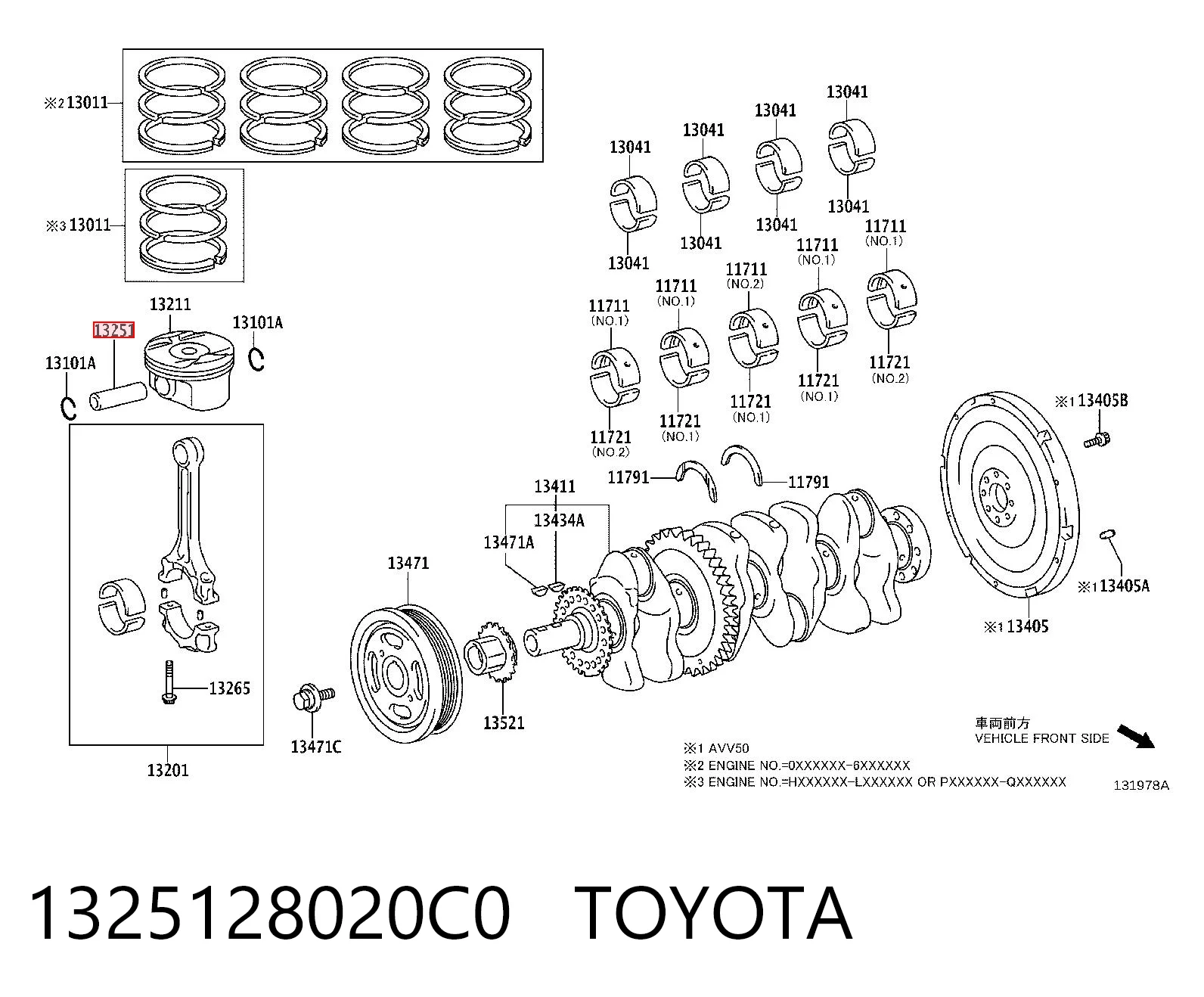 1325128020C0 Toyota Passador de pistão de motor