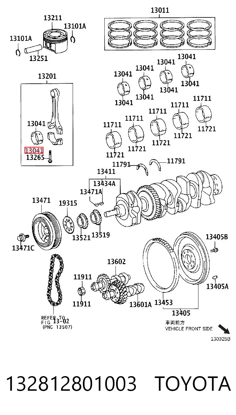 132812801003 Toyota Folhas inseridas principais de cambota, kit, 1ª reparação ( + 0,25)