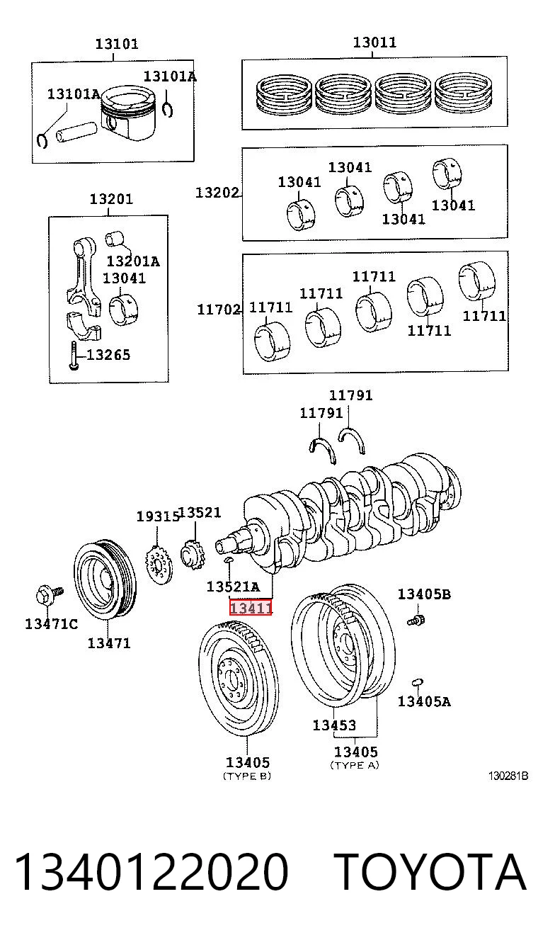1340122020 Toyota Cambota de motor