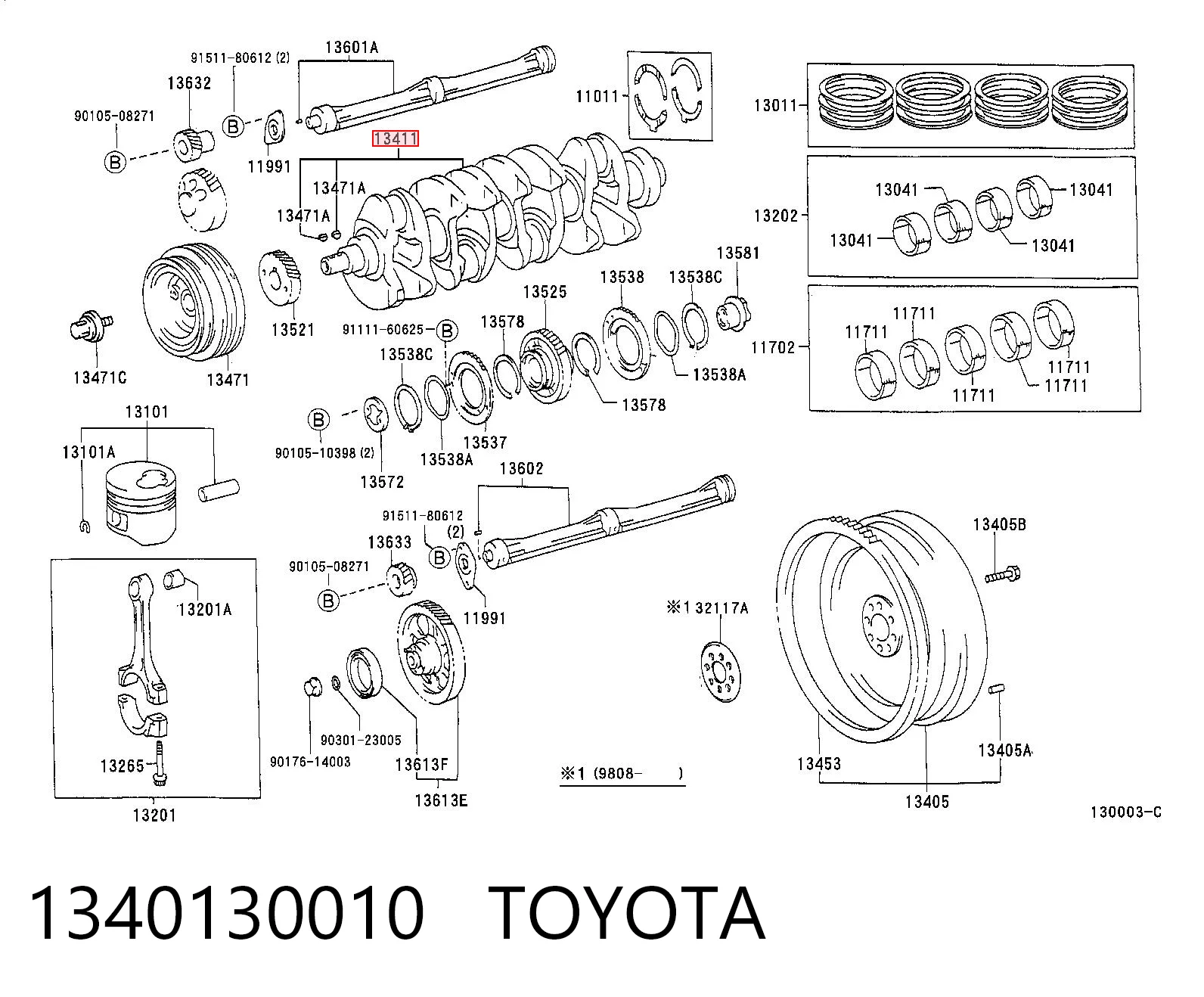1340130010 Toyota Cambota de motor
