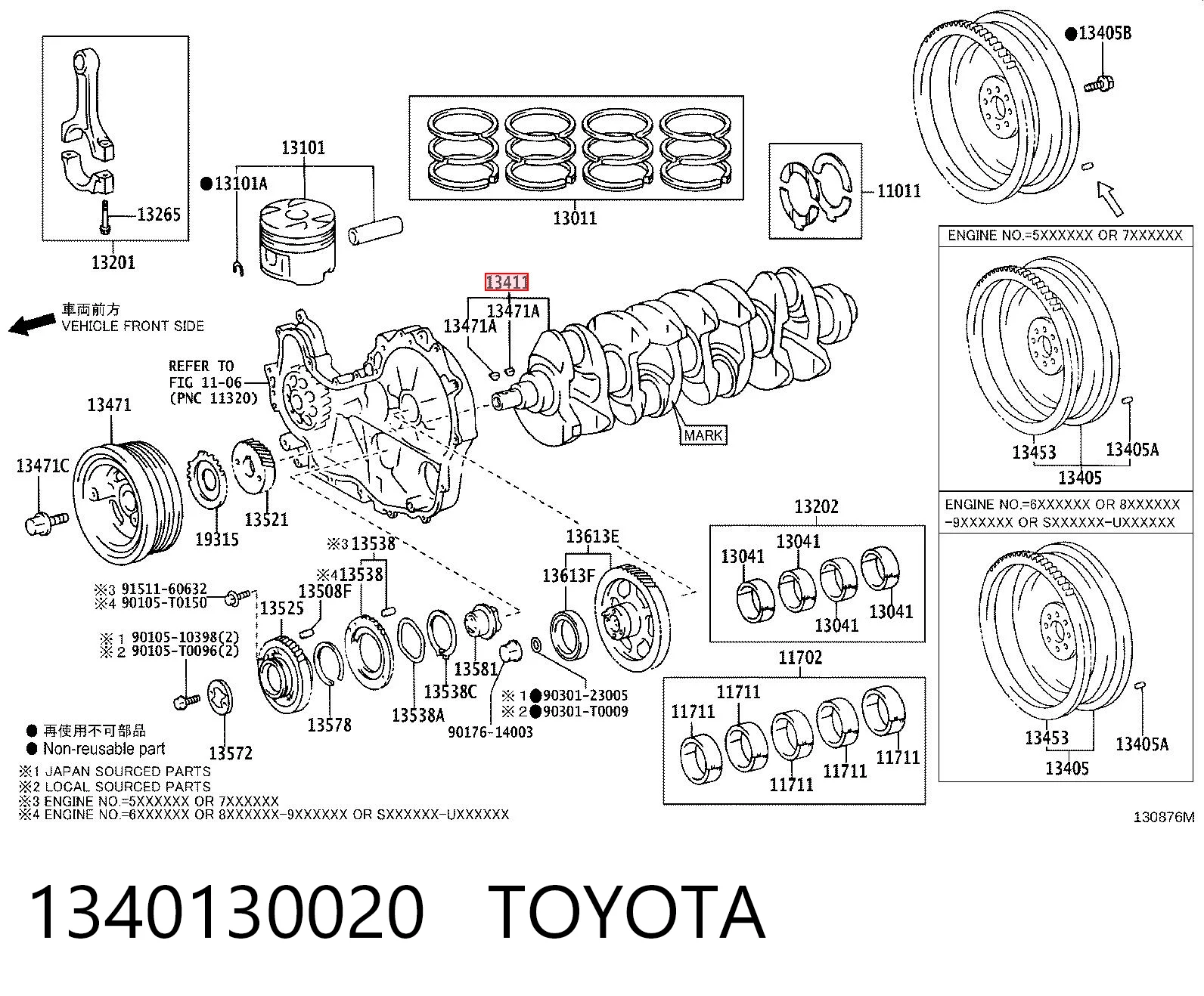 1340130020 Toyota Cambota de motor