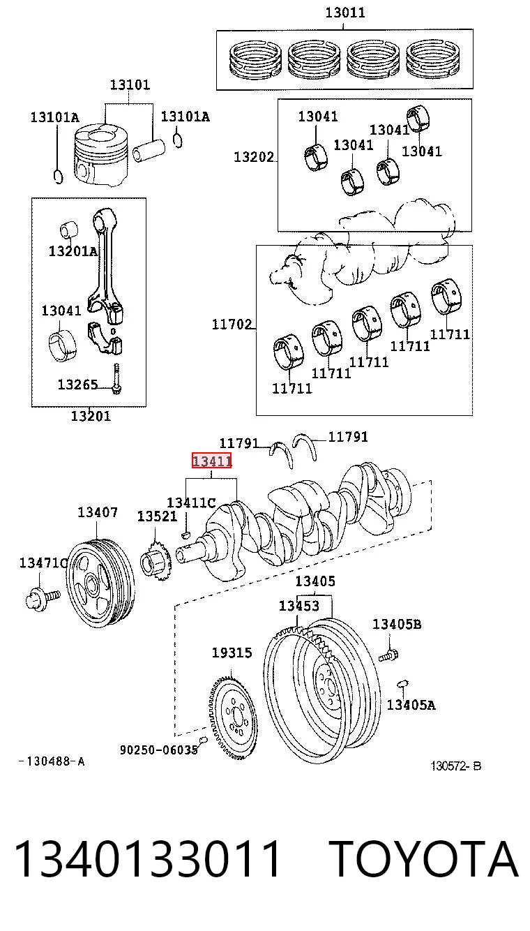 1340133011 Toyota Cambota de motor