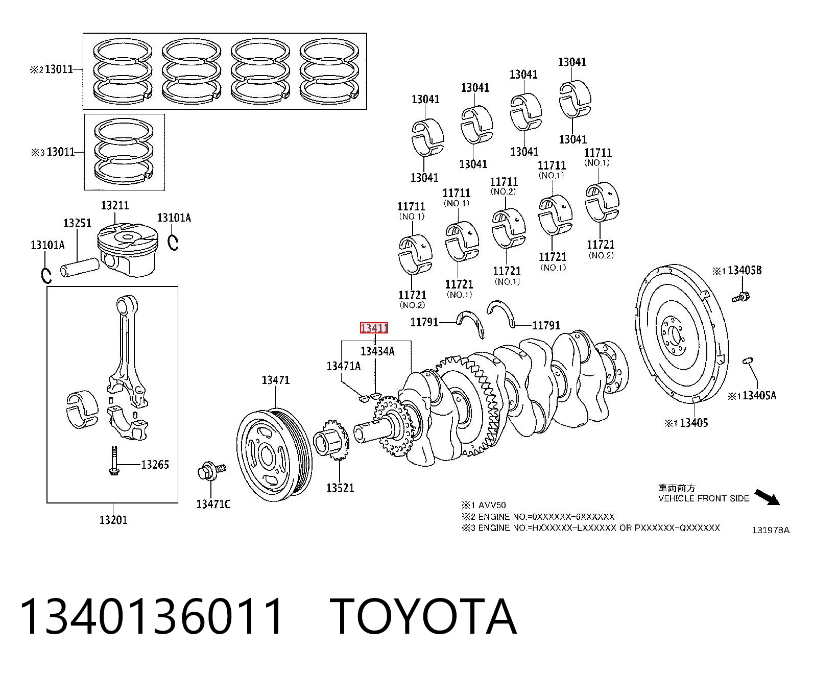 1340136011 Toyota Cambota de motor