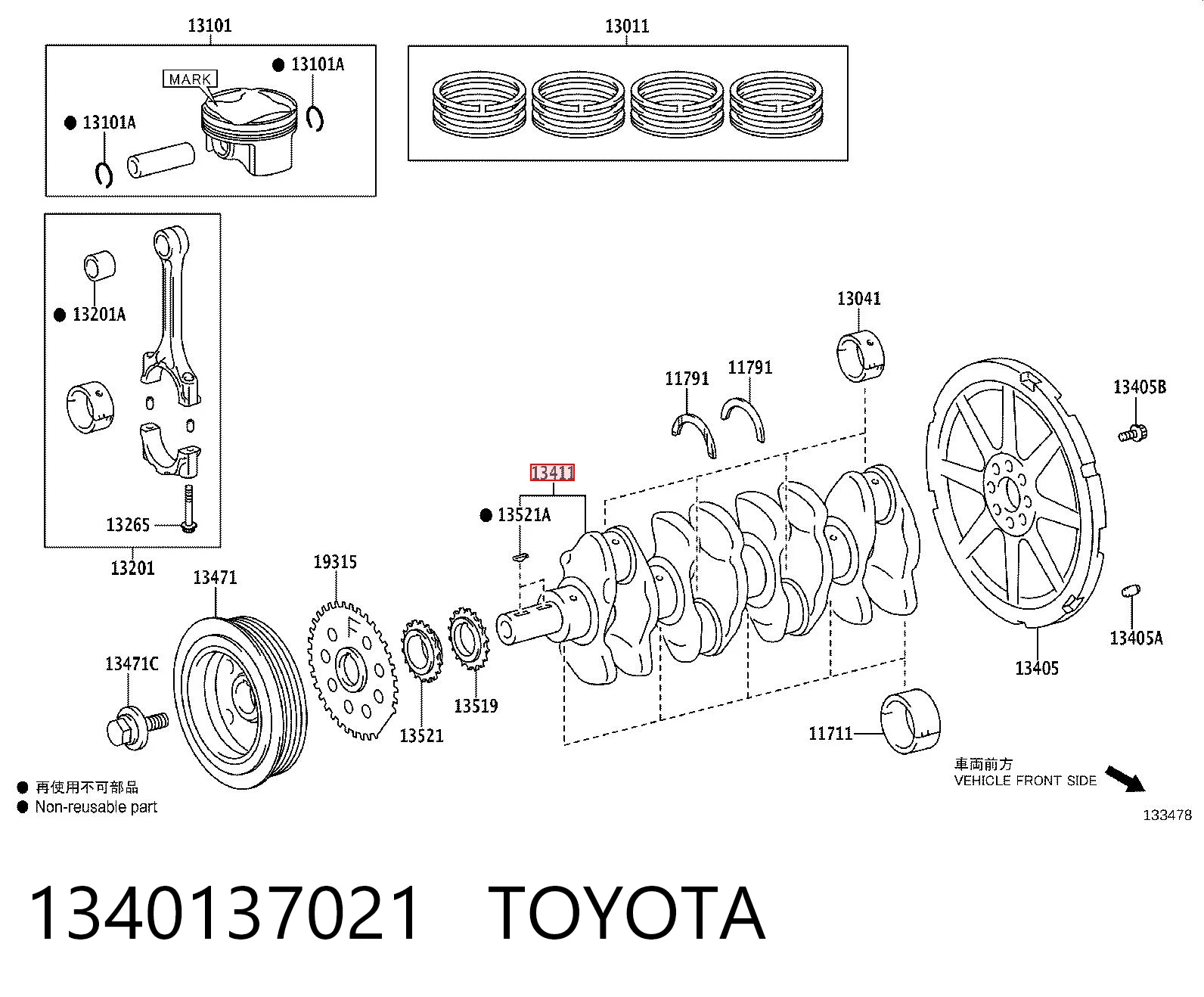 1340137021 Toyota Cambota de motor