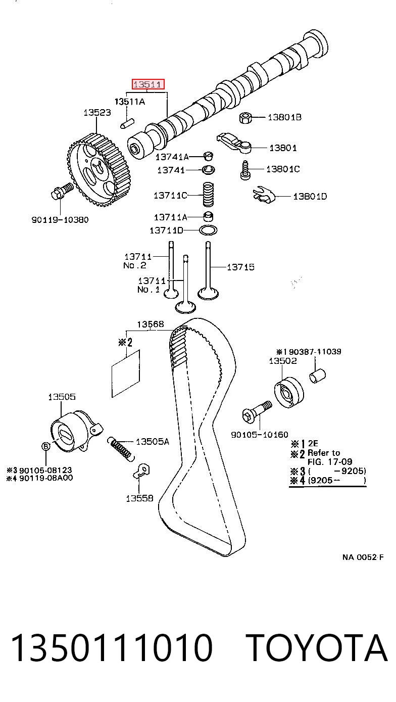 1350111010 Toyota Árvore distribuidora de motor