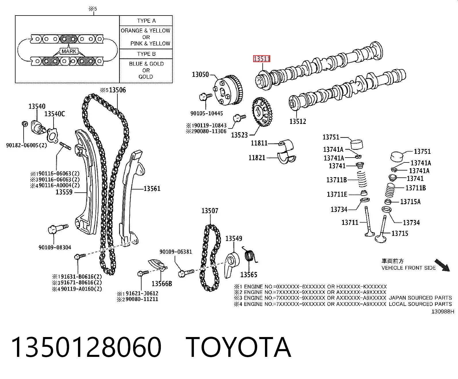 1350128060 Toyota Árvore distribuidora de motor