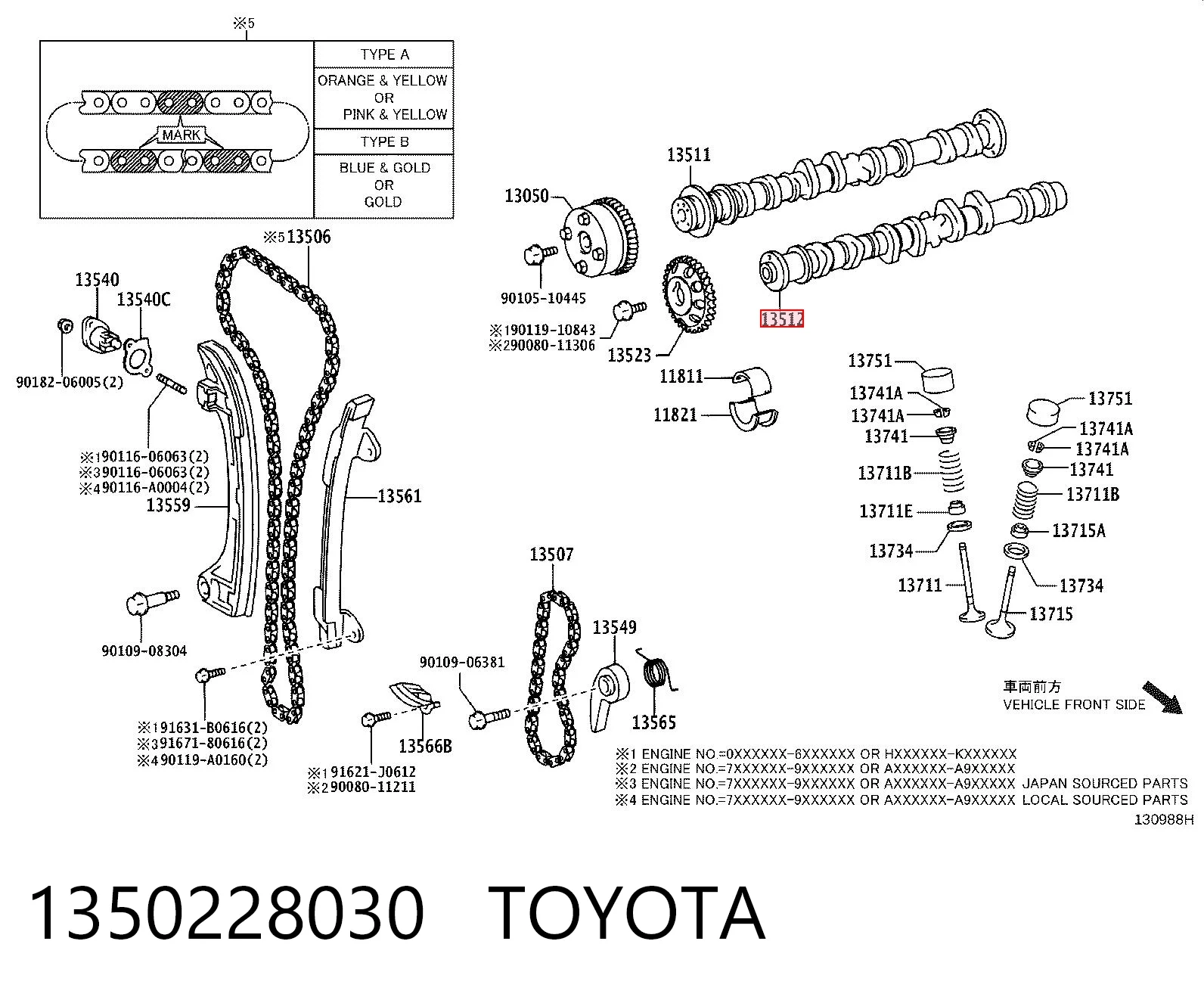1350228030 Toyota Árvore distribuidora de motor de escape