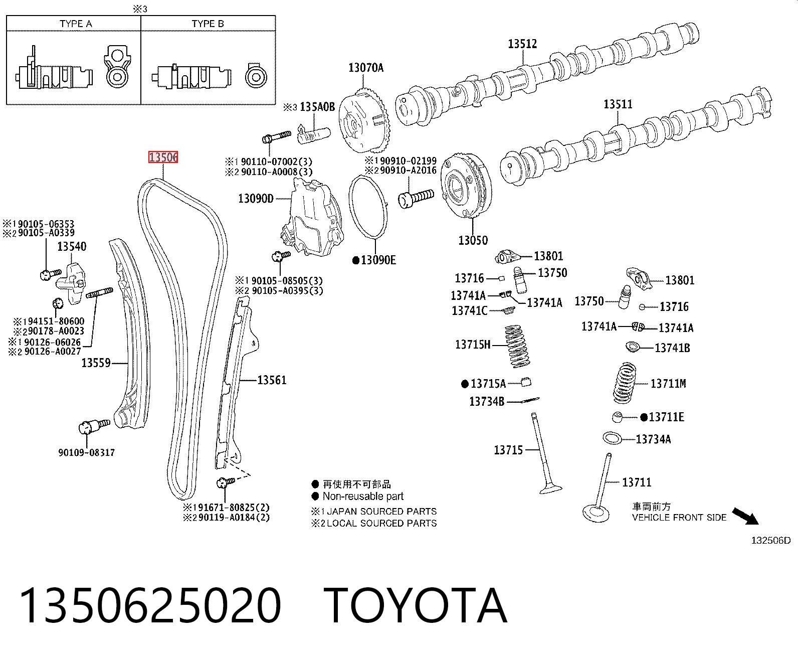 1350625020 Toyota Cadeia do mecanismo de distribuição de gás