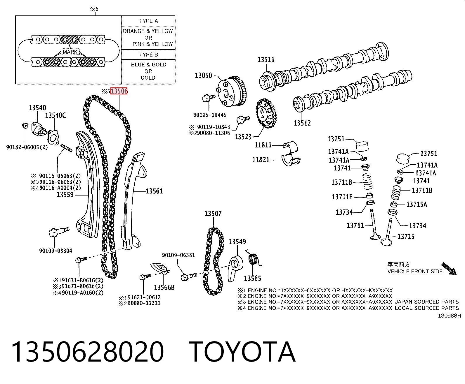 1350628020 Toyota Cadeia do mecanismo de distribuição de gás
