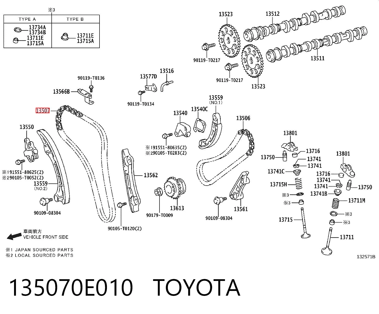 Cadeia do mecanismo de distribuição de gás para Toyota Hilux  GUN12, GUN13
