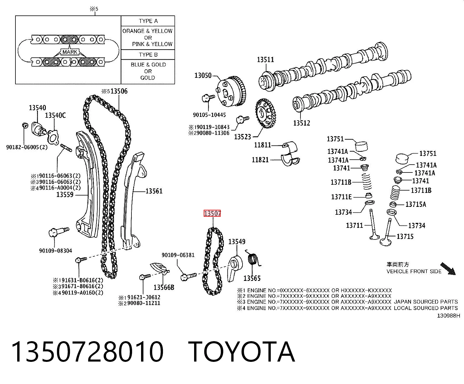1350728010 Toyota Cadeia de bomba de óleo