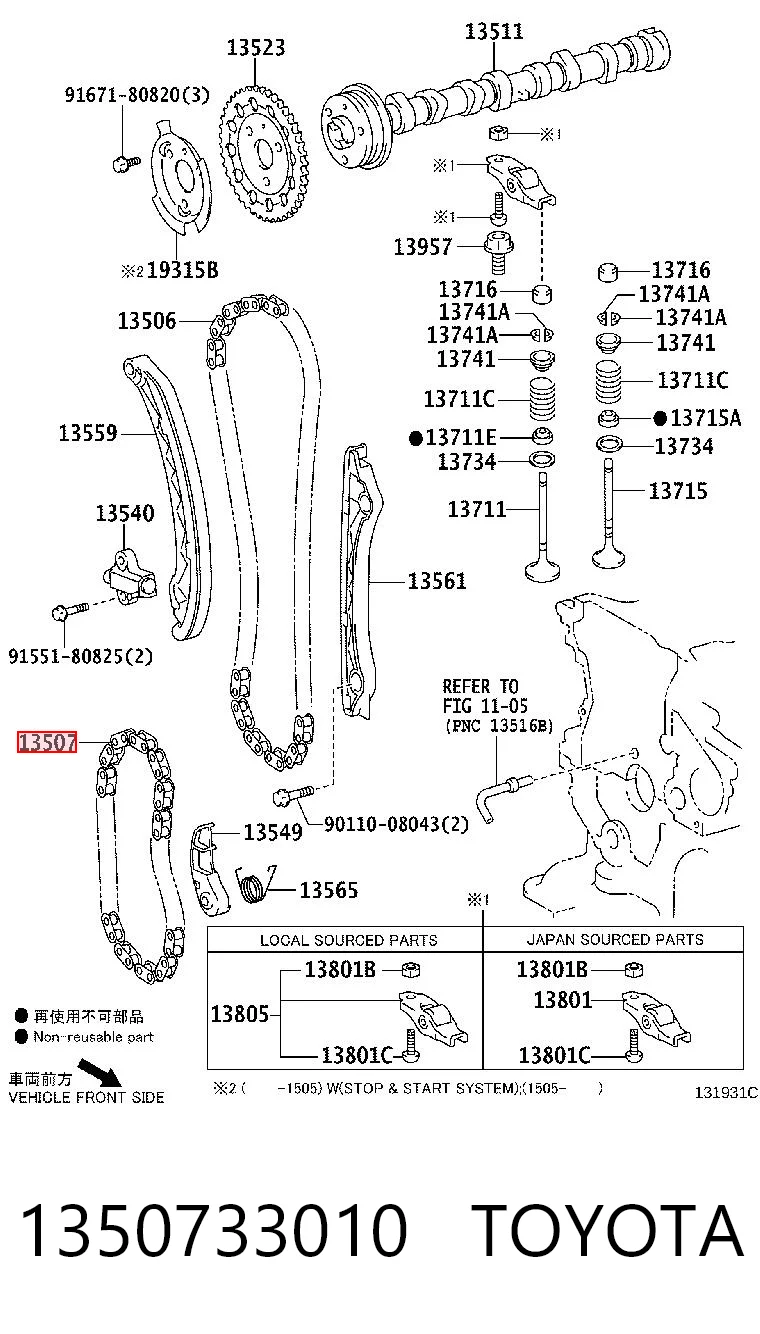 1350733010 Toyota Cadeia de bomba de óleo