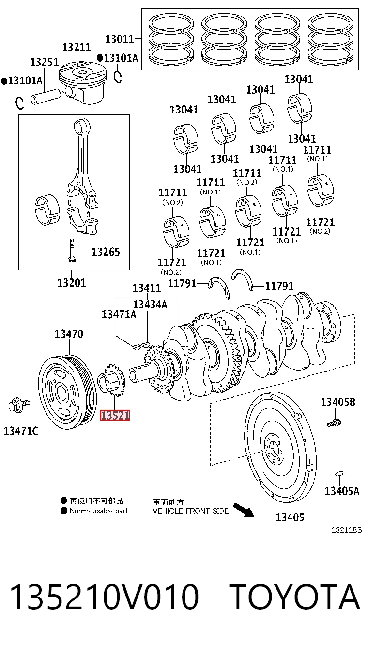 135210V010 Toyota Engrenagem de cadeia da roda dentada de acionamento de cambota de motor