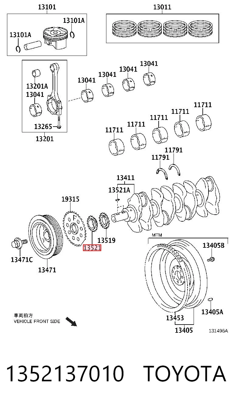 1352137010 Toyota Engrenagem de cadeia da roda dentada de acionamento de cambota de motor