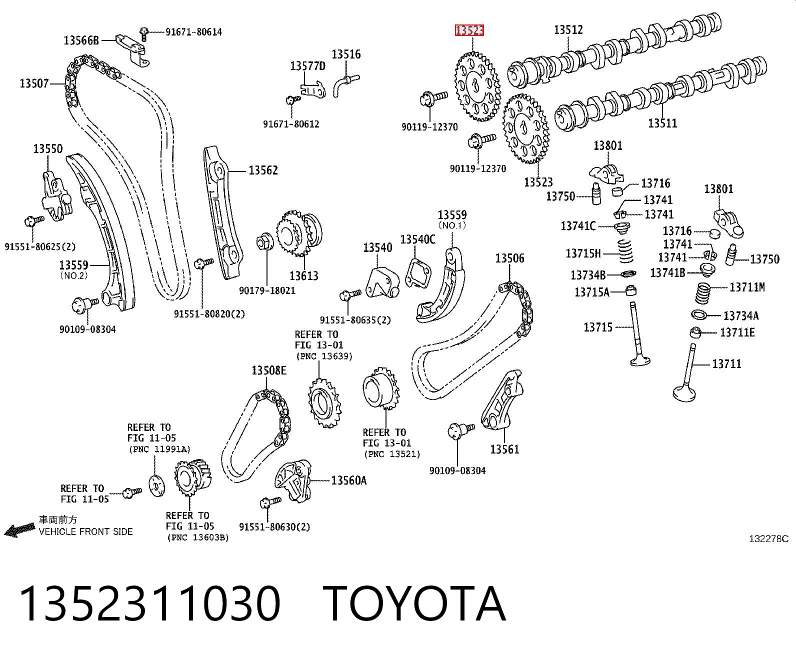 1352311030 Toyota Engrenagem de cadeia da roda dentada da árvore distribuidora de motor
