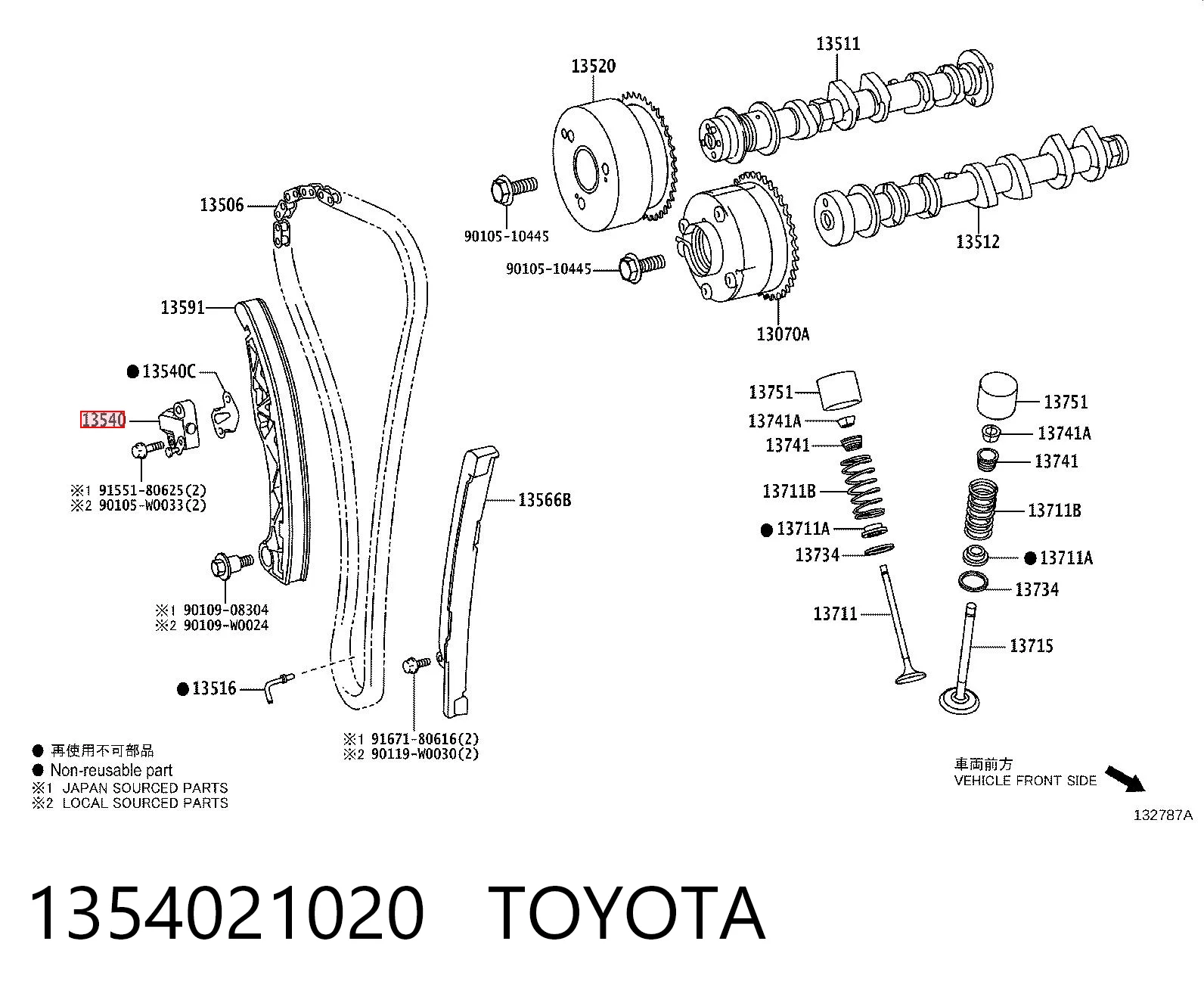 1354021020 Toyota Reguladora de tensão da cadeia do mecanismo de distribuição de gás