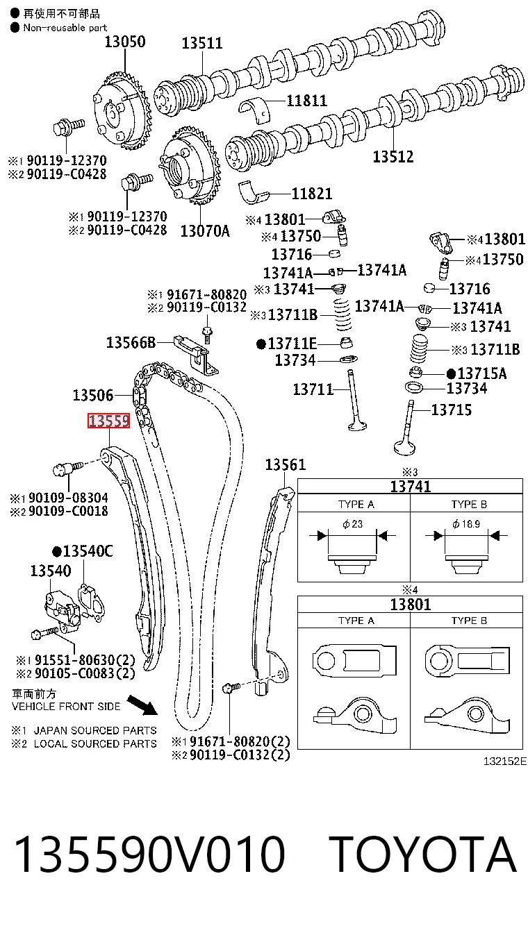 135590V010 Toyota Sapato de reguladora de tensão da cadeia do mecanismo de distribuição de gás