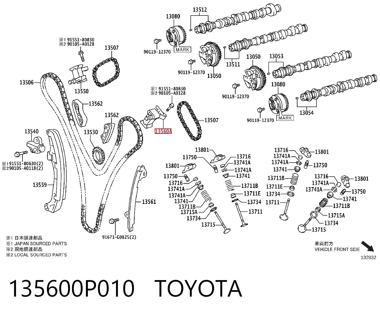 135600P010 Toyota Reguladora de tensão esquerda da cadeia do mecanismo de distribuição de gás da árvore de cames
