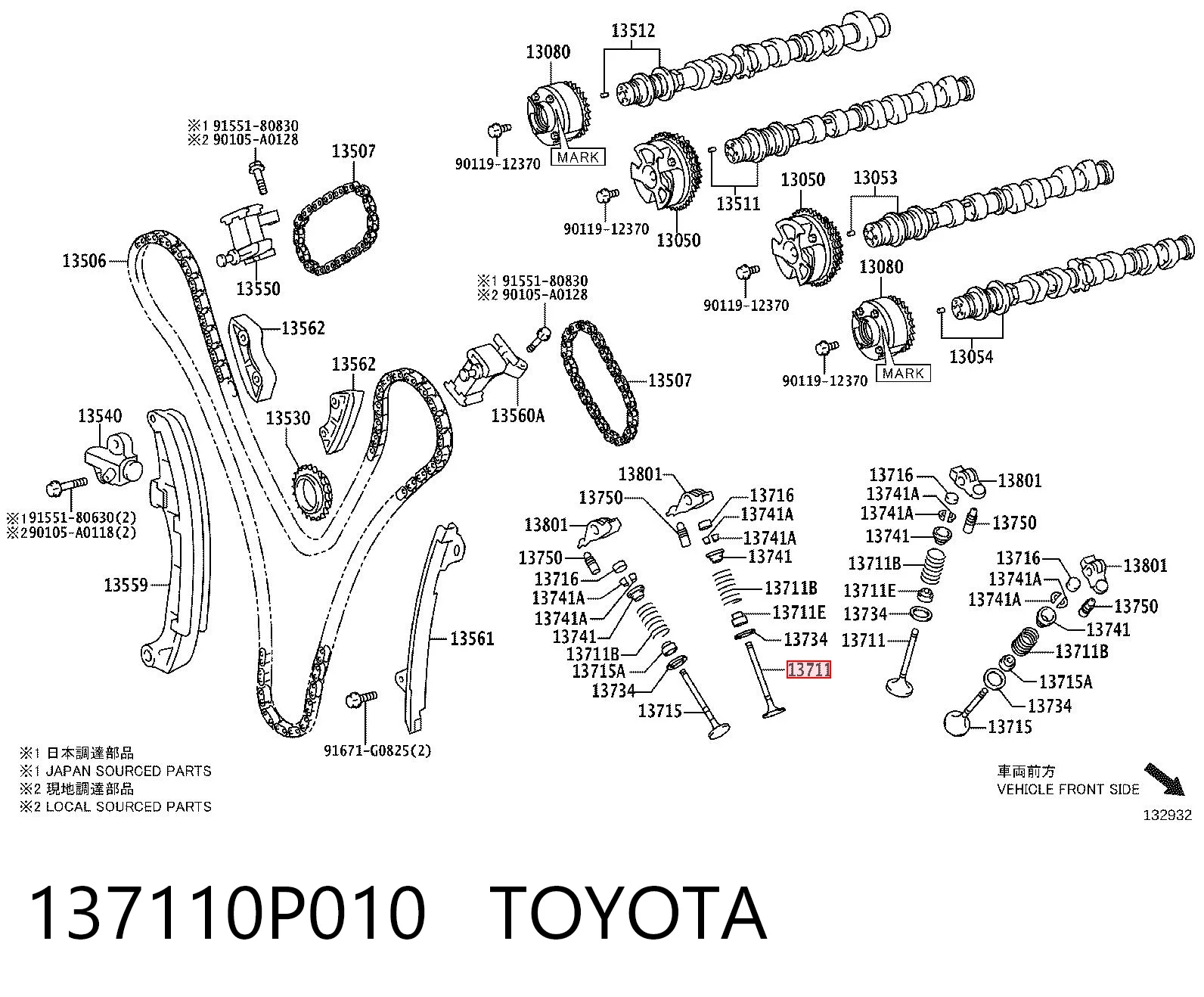 137110P010 Toyota Válvula de admissão