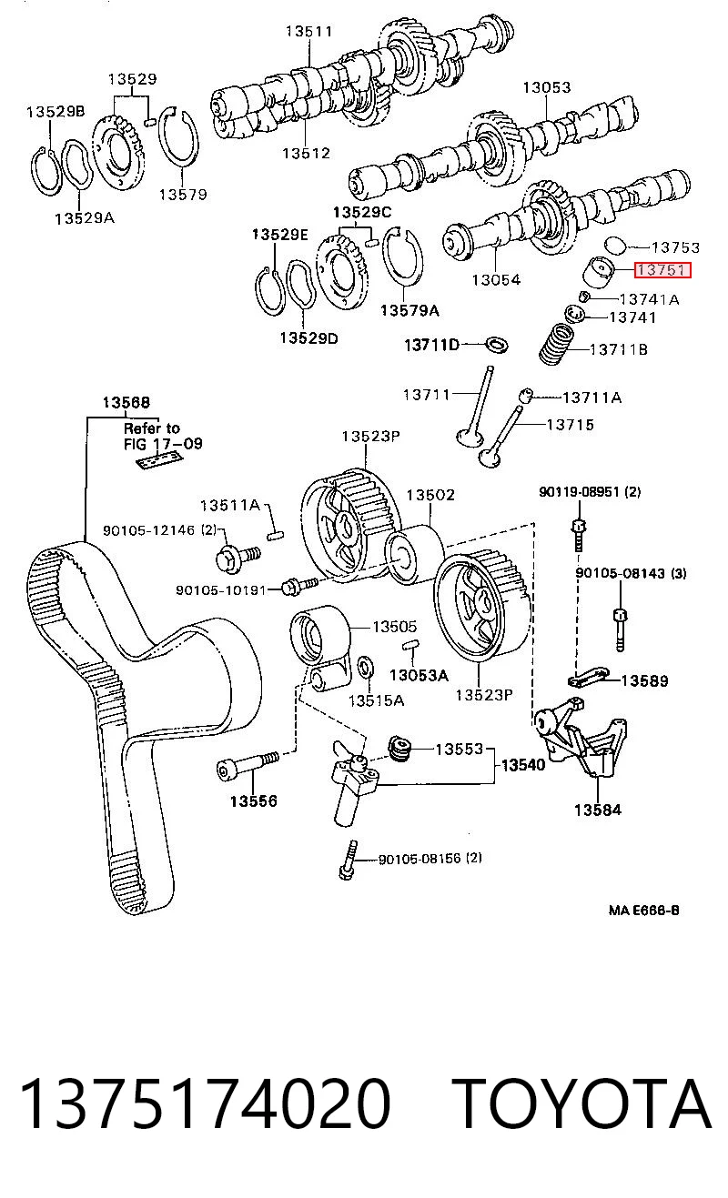 1375174020 Toyota Compensador hidrâulico (empurrador hidrâulico), empurrador de válvulas