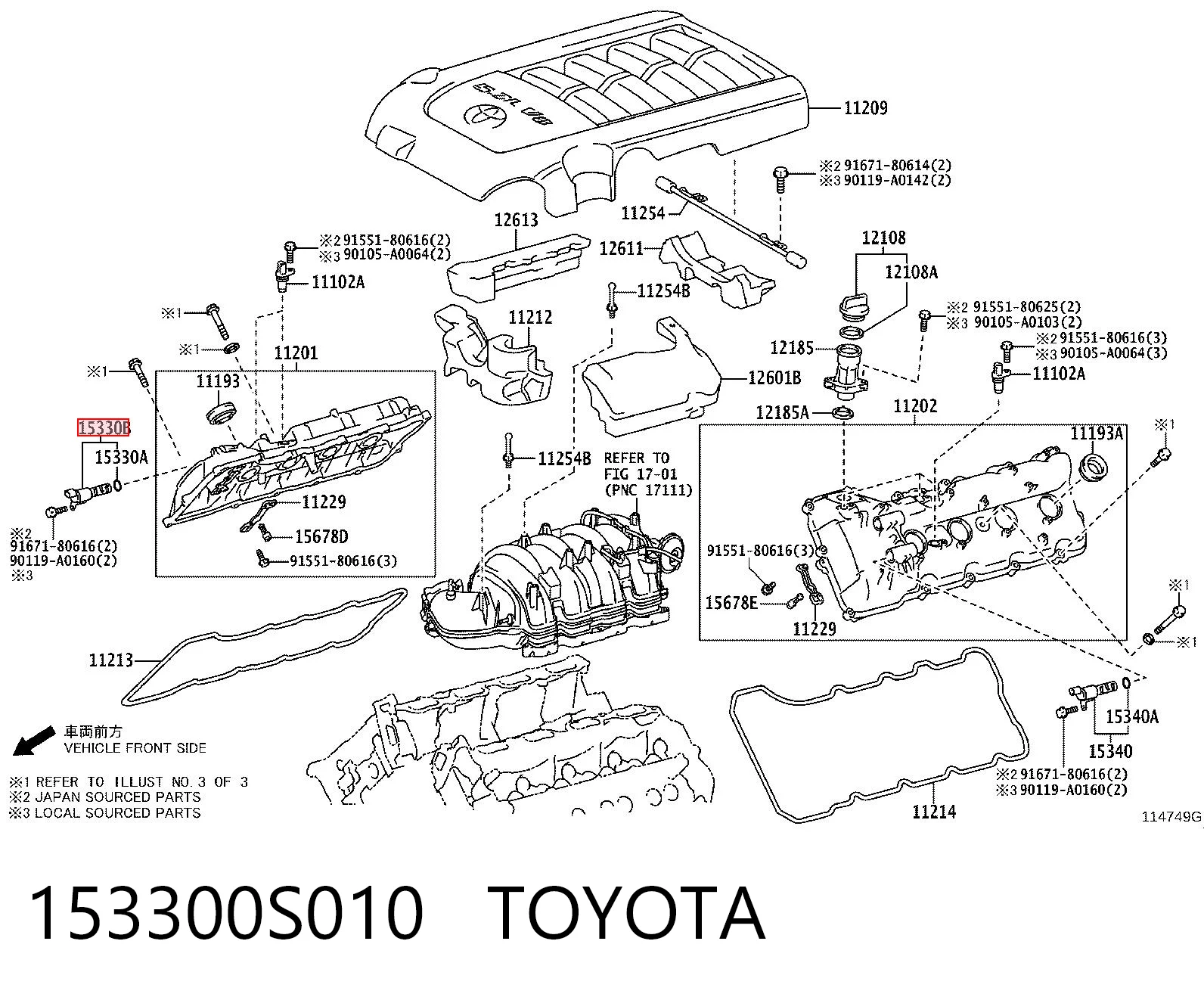 153300S010 Toyota Válvula eletromagnética de posição (de fases) da árvore distribuidora