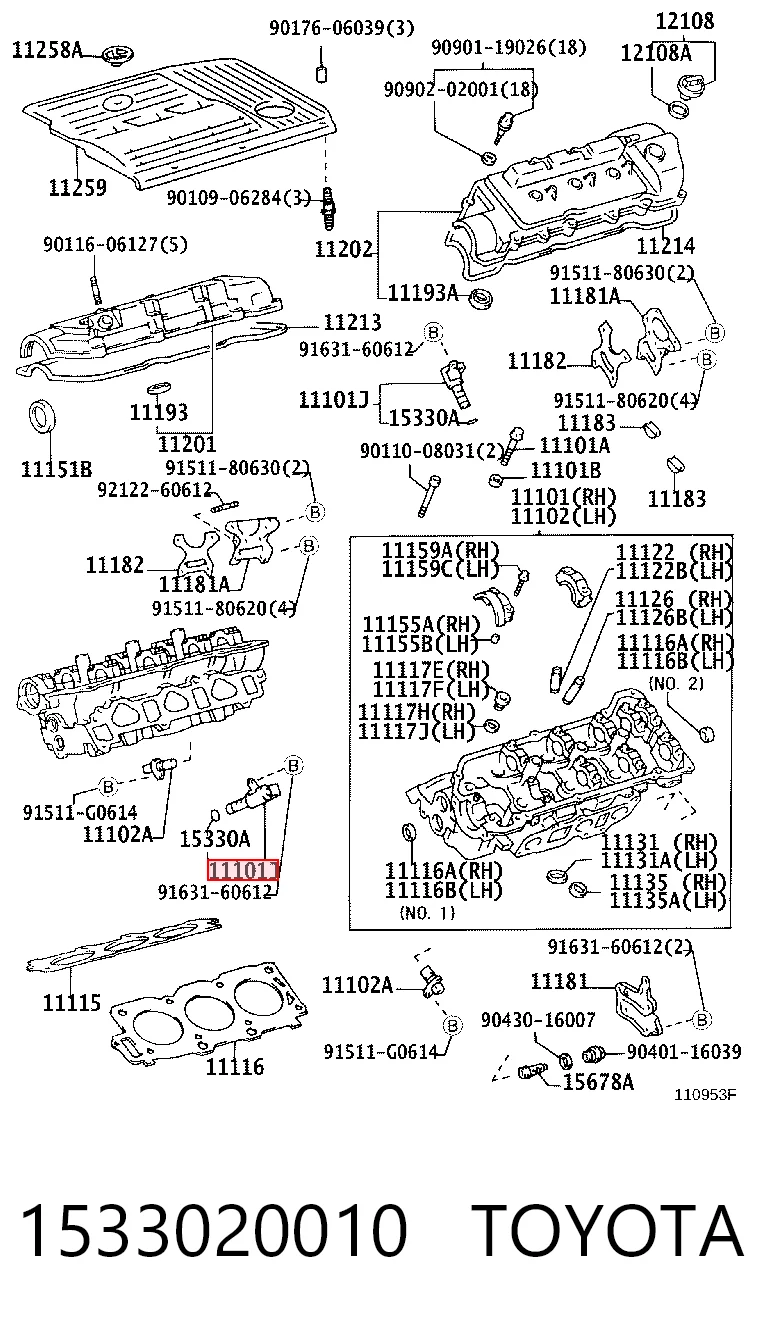 1533020010 Toyota Válvula eletromagnética direita de posição (de fases) da árvore distribuidora