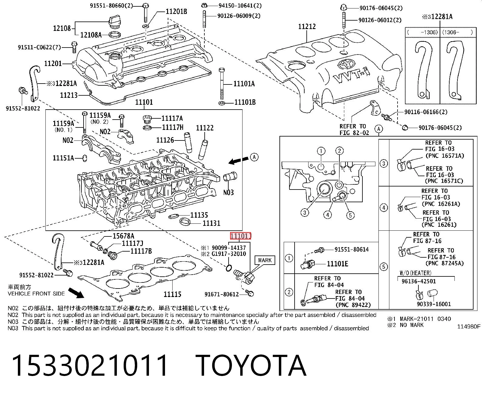 1533021011 Toyota Regulador das fases de distribuição de gás