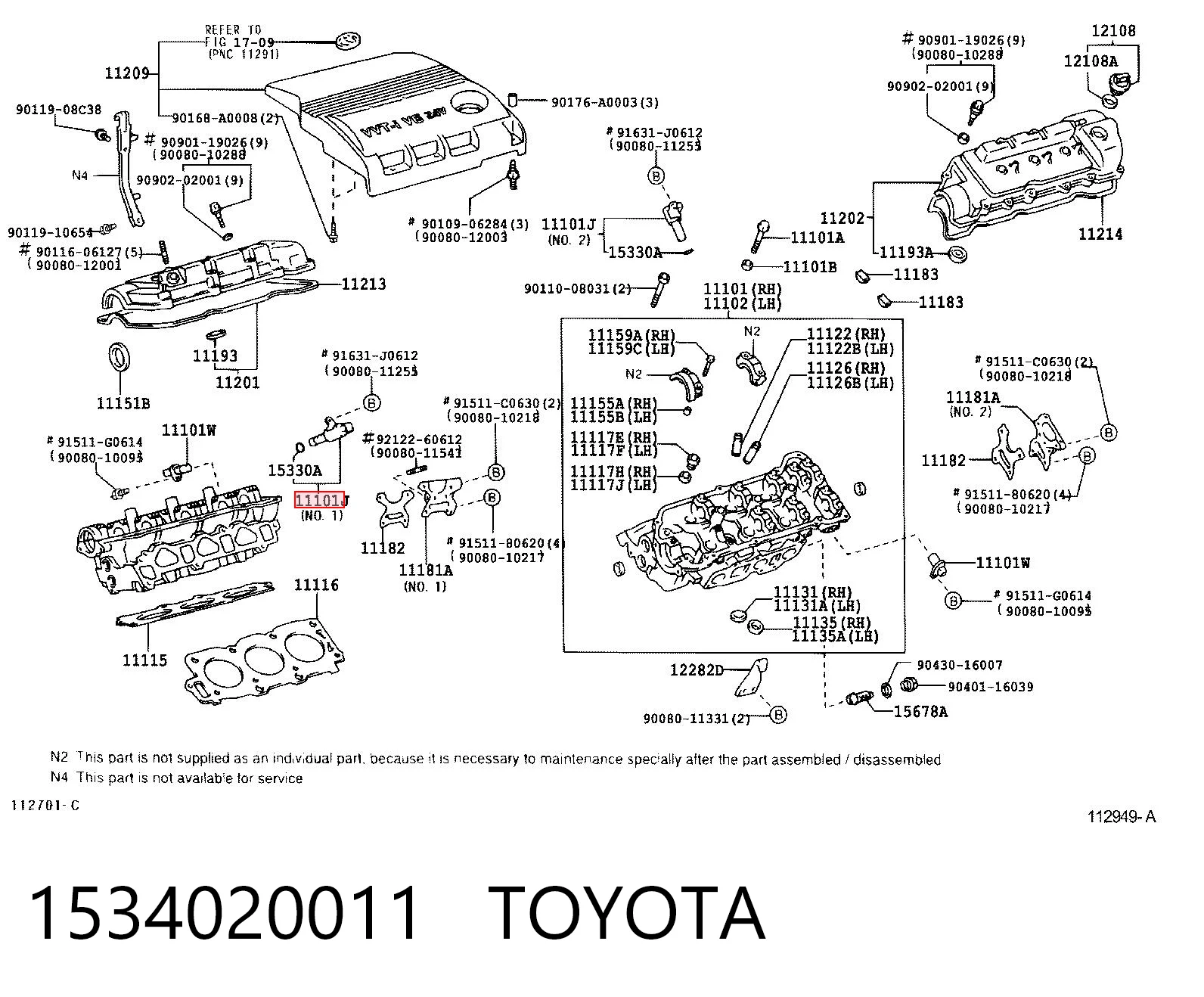 1534020011 Toyota Válvula eletromagnética esquerda de posição (de fases) da árvore distribuidora