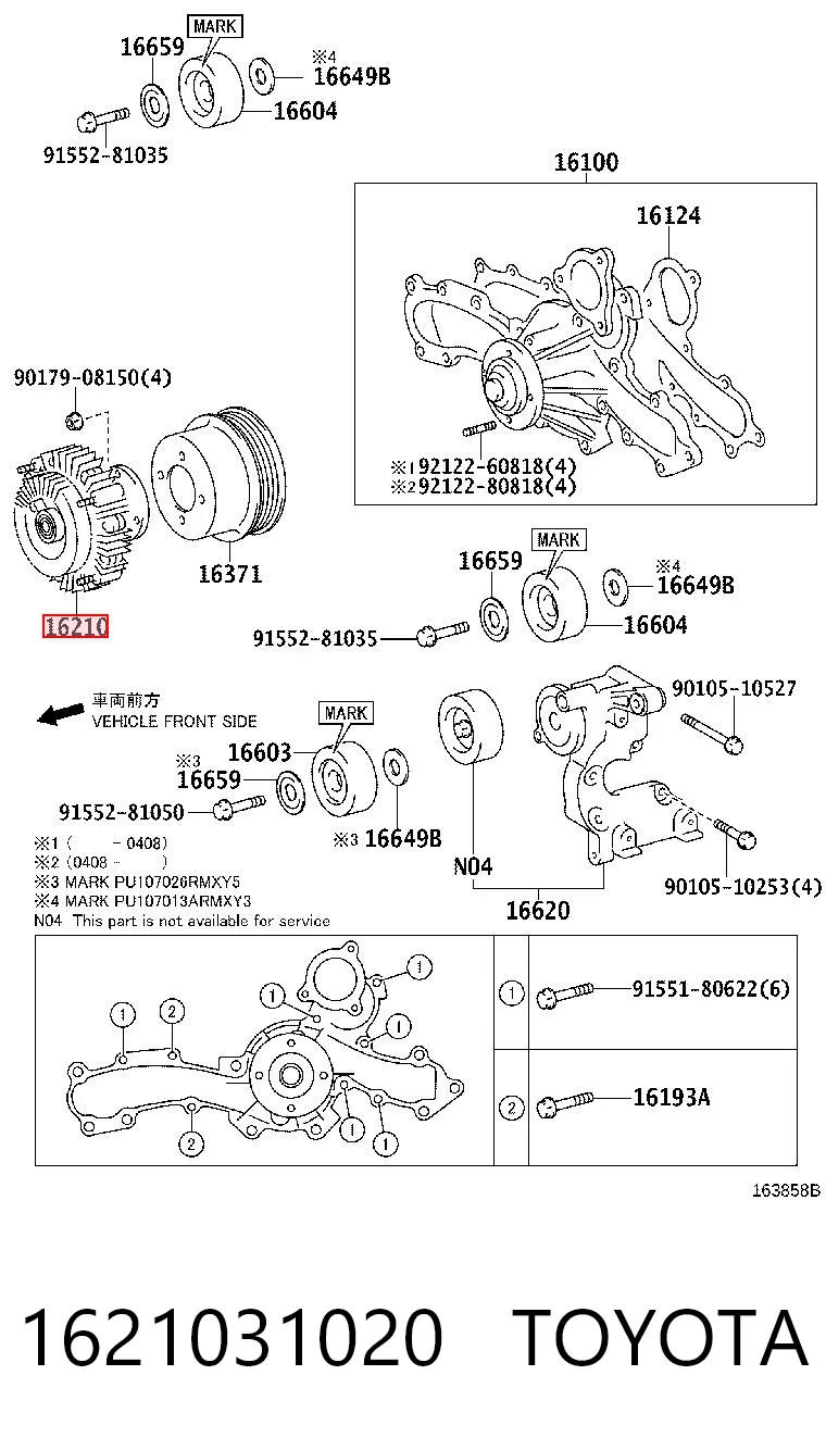 1621031020 Toyota Acoplamento viscoso de ventilador de esfriamento