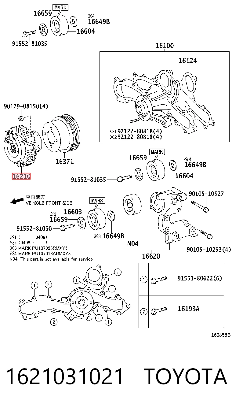 1621031021 Toyota Acoplamento viscoso de ventilador de esfriamento