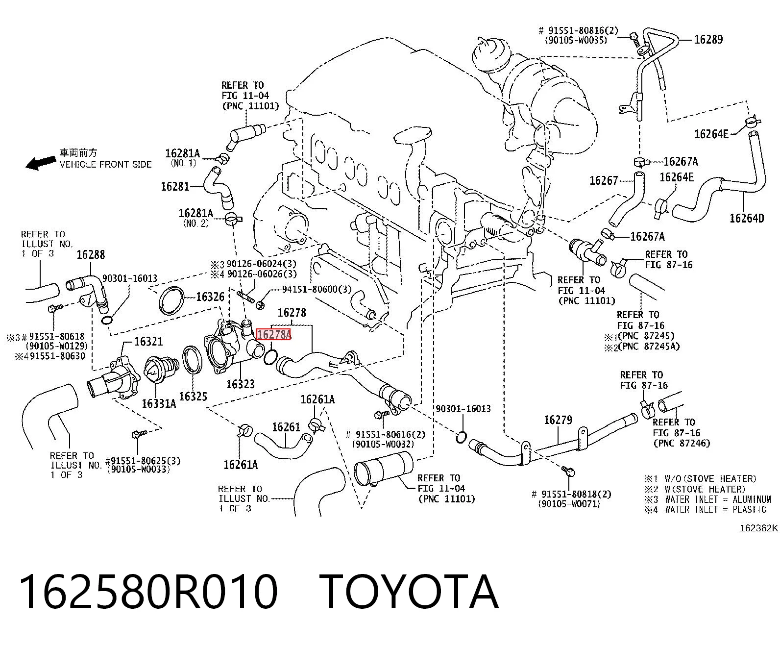 162580R010 Toyota Guia de suporte dianteiro