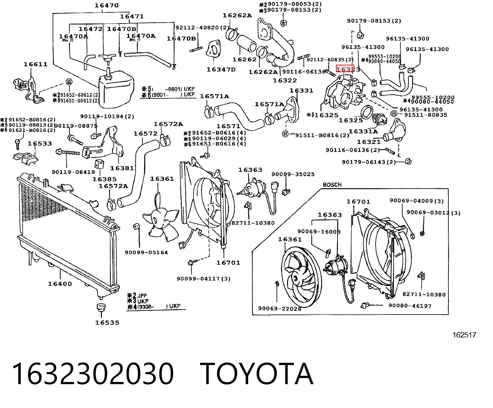1632302030 Toyota Caixa do termostato