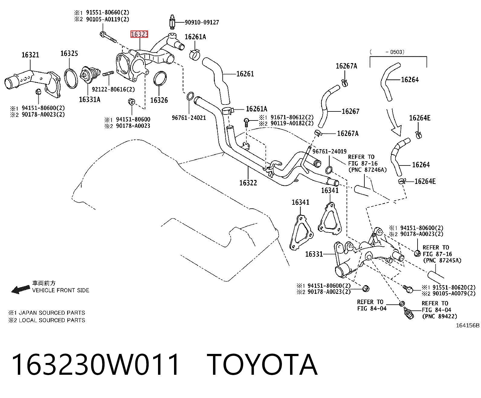 163230W011 Toyota Caixa do termostato
