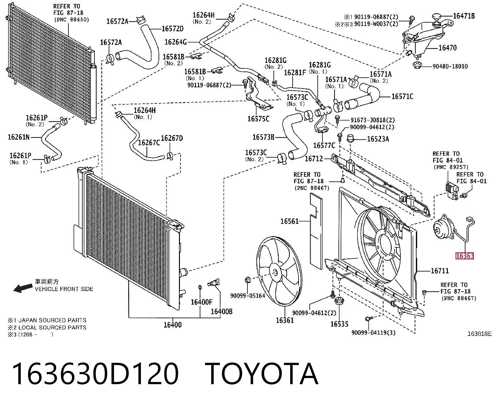 163630D120 Toyota Motor de ventilador do sistema de esfriamento