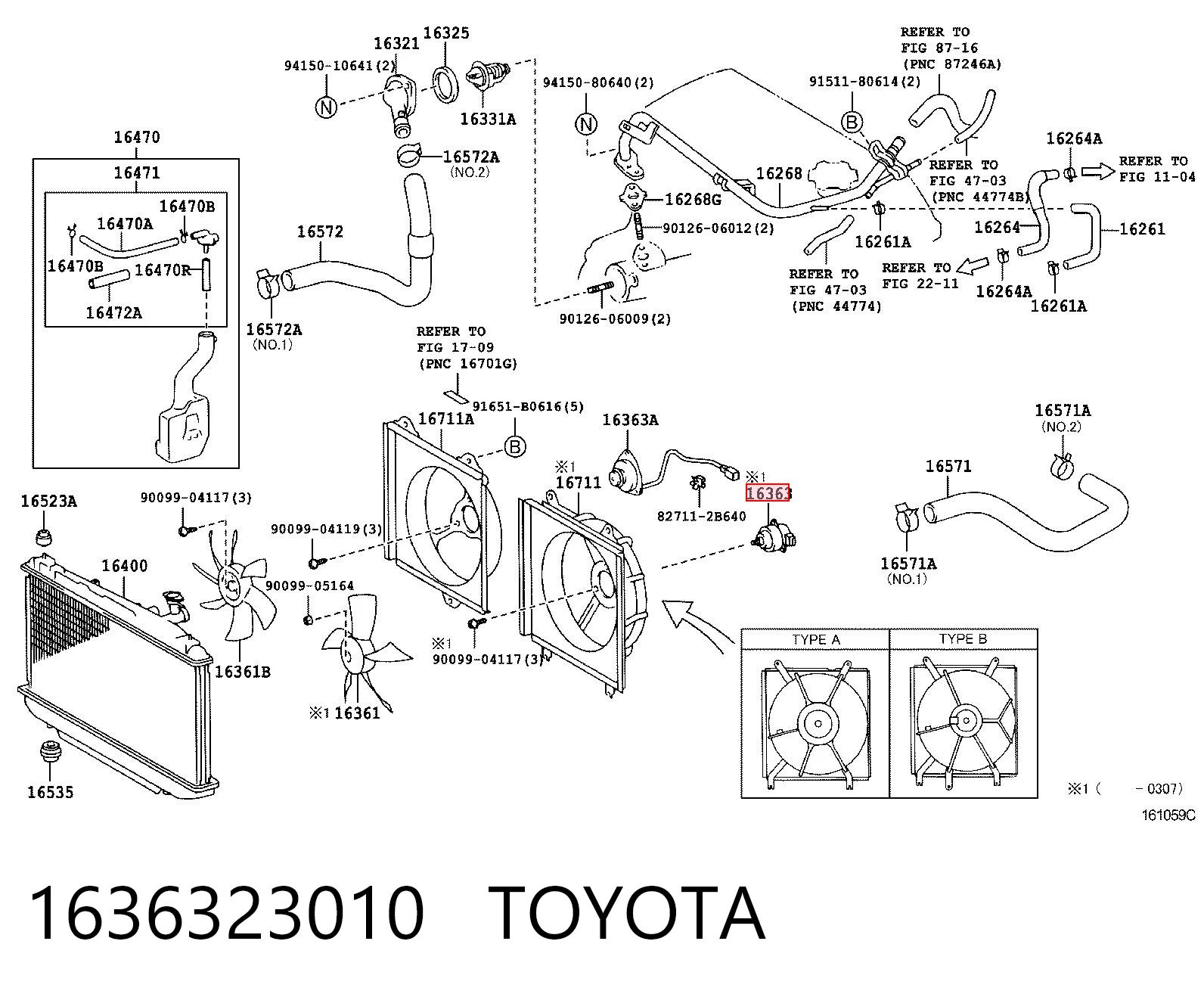 1636323010 Toyota Motor esquerdo de ventilador do sistema de esfriamento