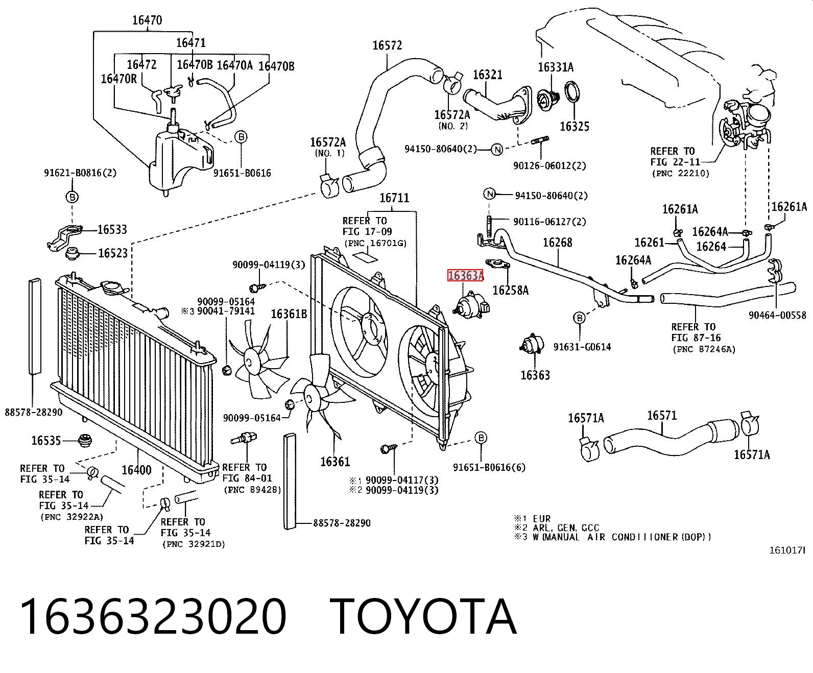 1636323020 Toyota Motor de ventilador do sistema de esfriamento