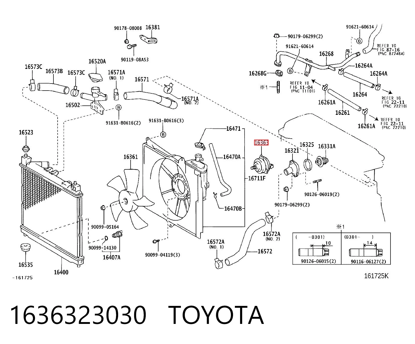1636323030 Toyota Motor esquerdo de ventilador do sistema de esfriamento