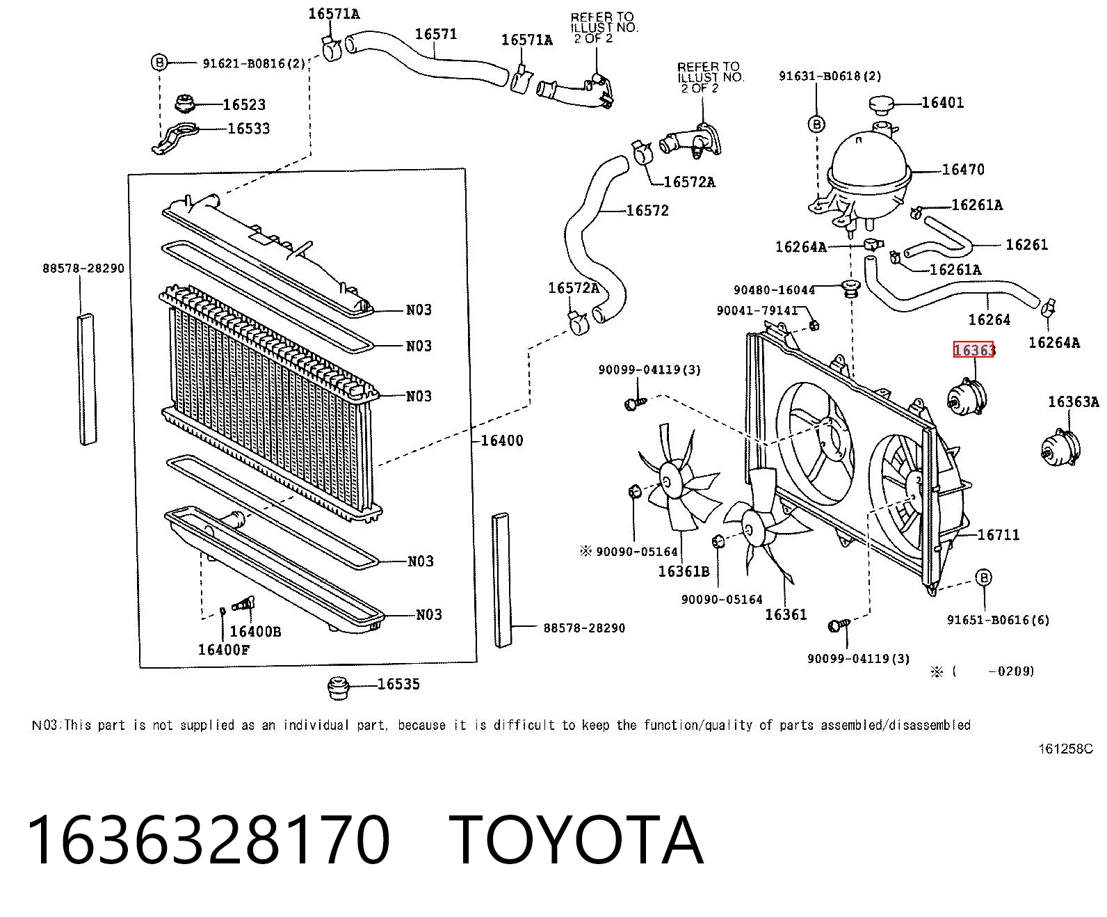 1636328170 Toyota Motor direito de ventilador do sistema de esfriamento