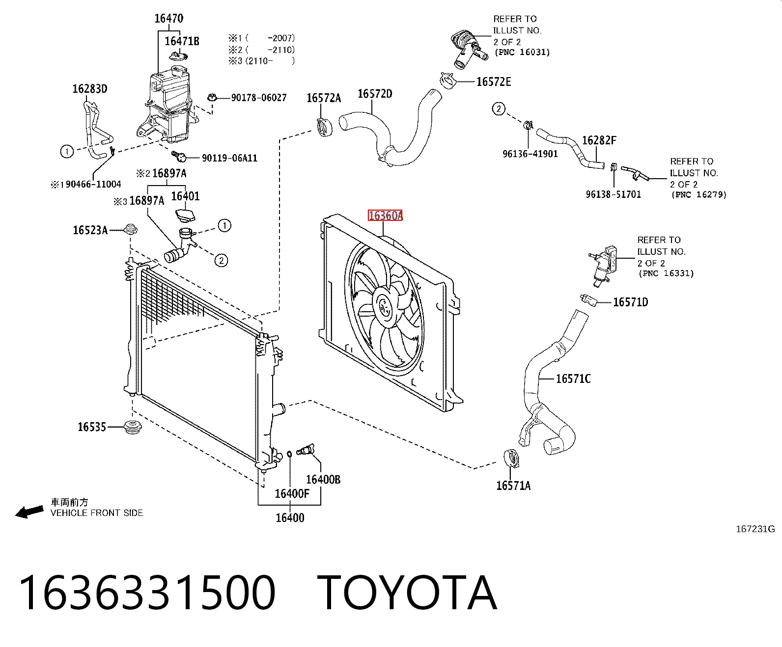 1636331500 Toyota Motor de ventilador do sistema de esfriamento