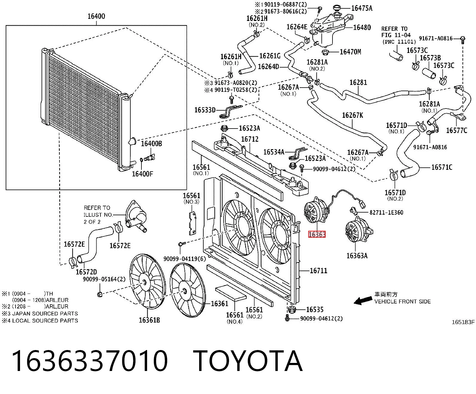 1636337010 Toyota Motor direito de ventilador do sistema de esfriamento